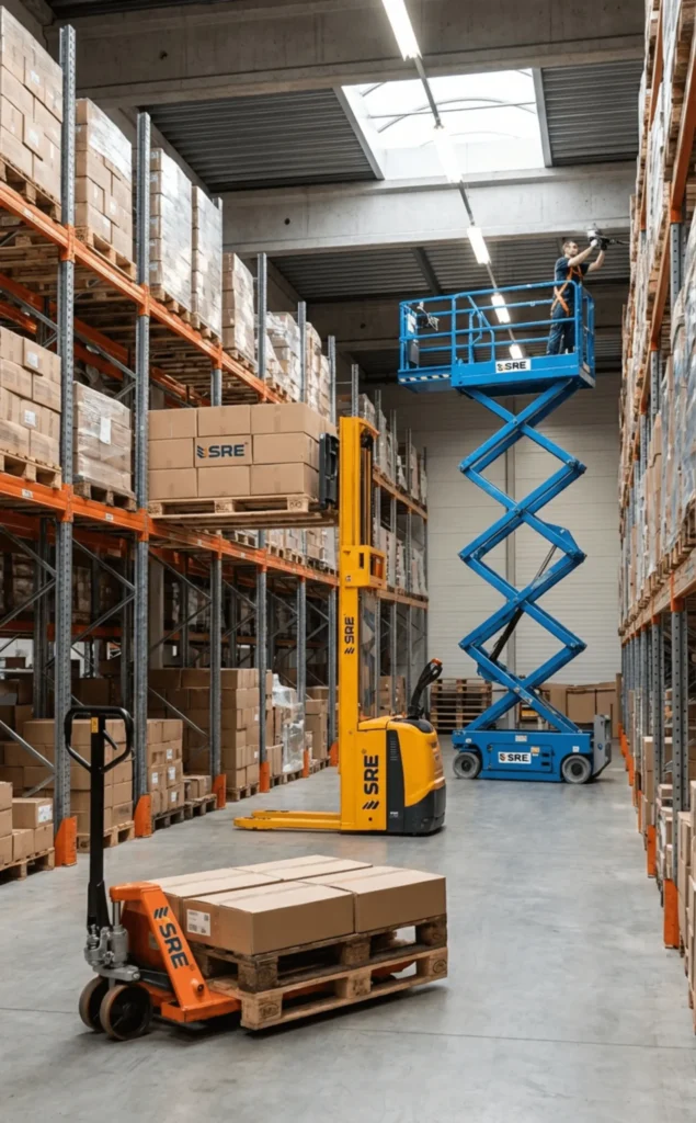 SRE MHE Showcases Next-Gen Hydraulic Scissor Lifts & Electric Stackers at National Logistics Expo