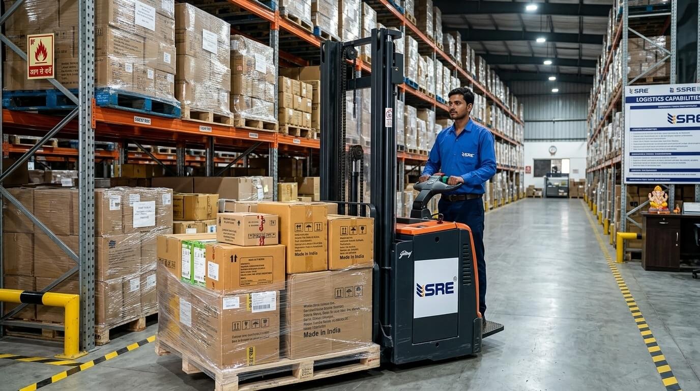 stock placed with help of stacker